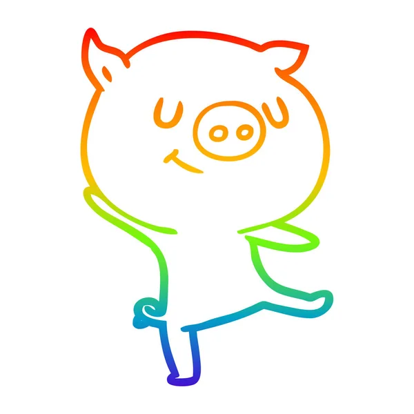 Rainbow gradient ligne dessin heureux dessin animé cochon — Image vectorielle