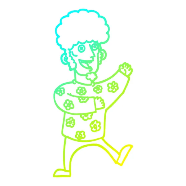 Cold gradient line drawing cartoon dancing 70s man — Stock Vector