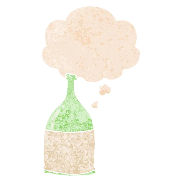Butelka kreskówka i myśl bańka w stylu retro teksturowane — Wektor stockowy