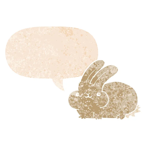 Мультяшный кролик и речевой пузырь в ретро текстурированном стиле — стоковый вектор