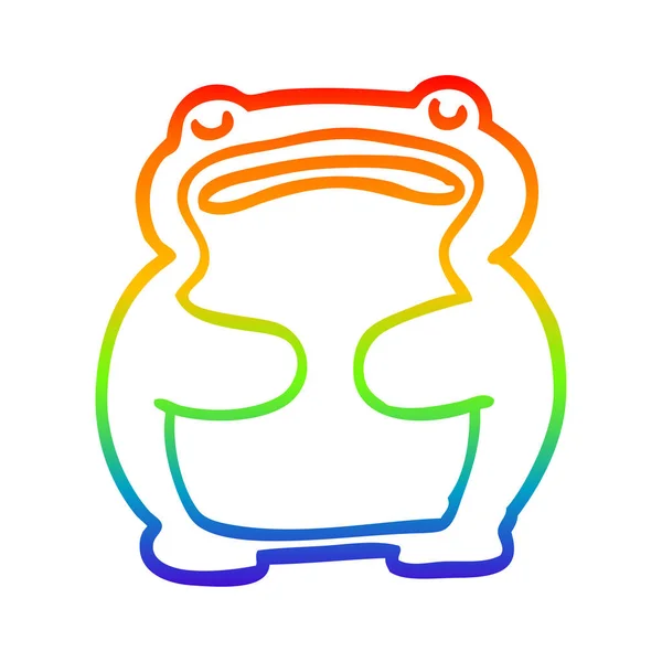 Regenbogen-Gradientenlinie zeichnet lustigen Cartoon-Frosch — Stockvektor