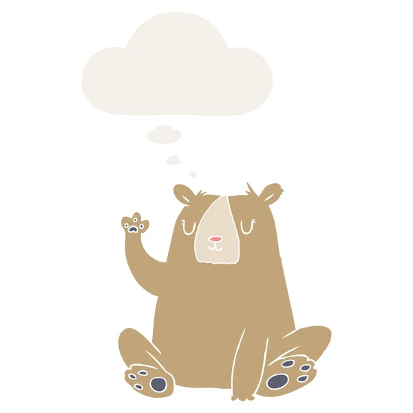 Cartoon Bear, vinka och tänkte bubbla i retrostil — Stock vektor
