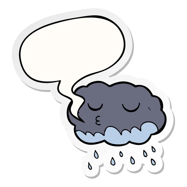 Cartoon chuva nuvem e fala bolha adesivo — Vetor de Stock