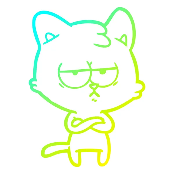 차가운 그라데이션 라인 그리기 지루한 만화 고양이 — 스톡 벡터