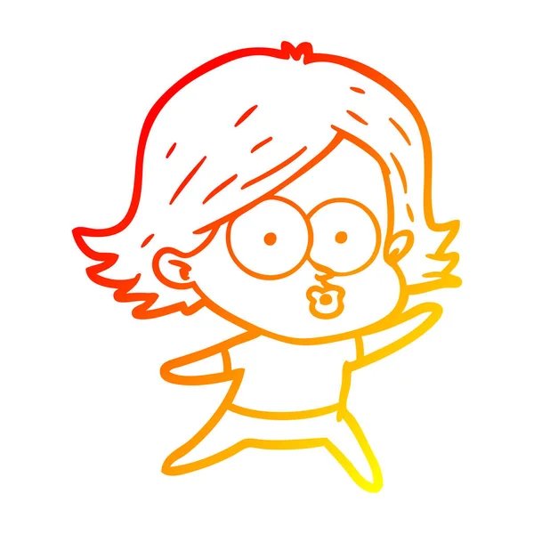 Warme kleurovergang lijntekening cartoon meisje pouting — Stockvector