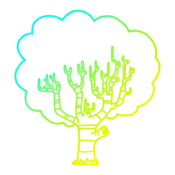 Línea de gradiente frío dibujo árbol de dibujos animados — Vector de stock