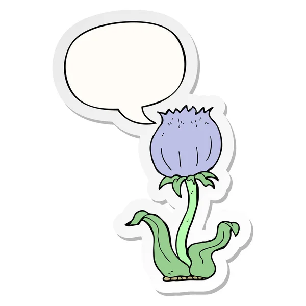 Cartoon wild flower and speech bubble sticker — Stock Vector