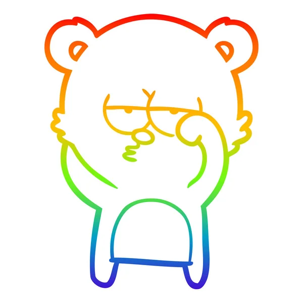 Rainbow gradient ligne dessin ennuyé ours dessin animé — Image vectorielle
