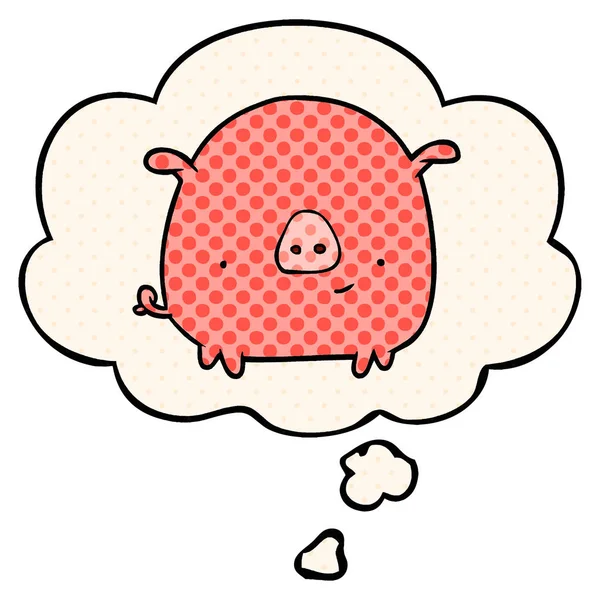 Kartun babi dan berpikir gelembung dalam gaya buku komik - Stok Vektor