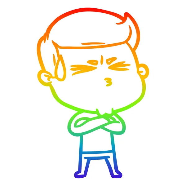 Arco-íris linha gradiente desenho cartoon homem suando —  Vetores de Stock