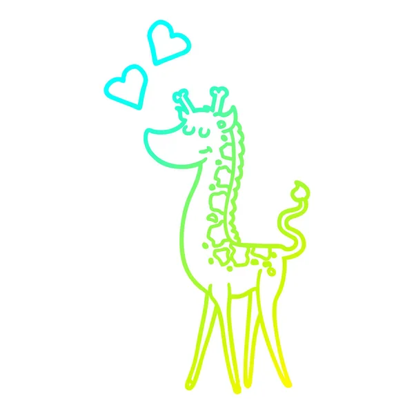 Linea gradiente freddo disegno giraffa cartone animato con cuore d'amore — Vettoriale Stock