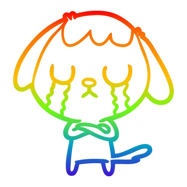 Arco iris gradiente línea dibujo lindo dibujos animados perro llorando — Vector de stock