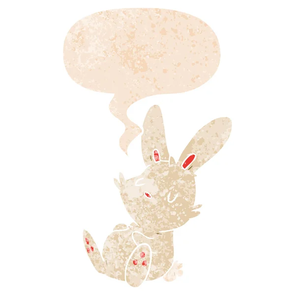 Dessin animé lapin sommeil et parole bulle en styl texturé rétro — Image vectorielle