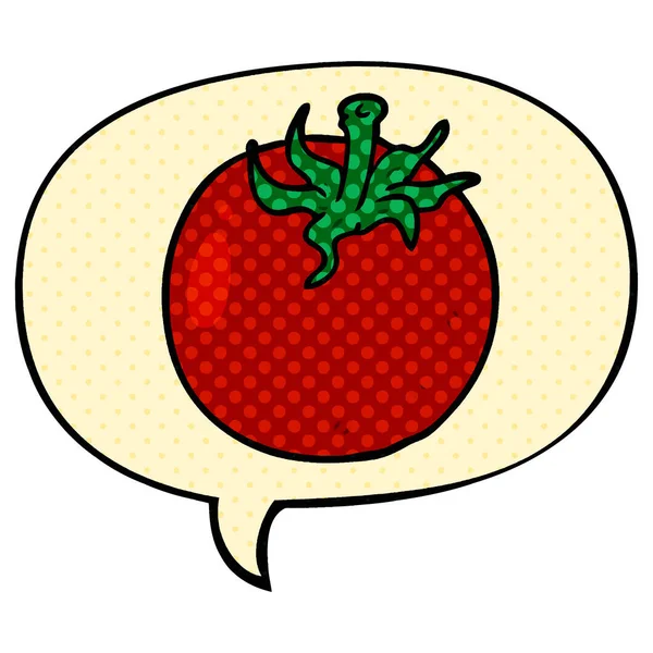 Desenho animado tomate fresco e bolha de fala em estilo de quadrinhos — Vetor de Stock