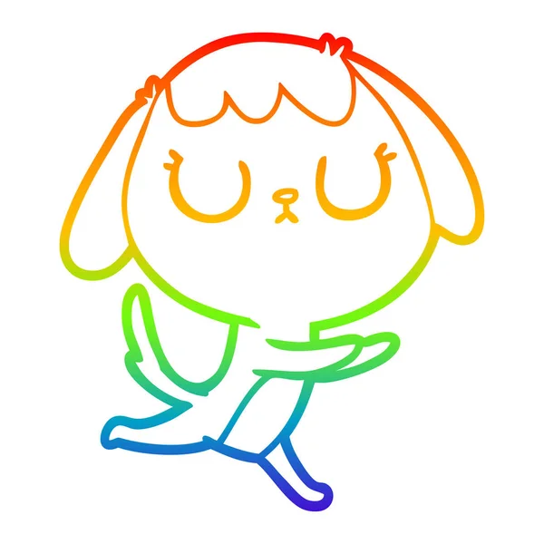 Rainbow gradient ligne dessin chien dessin animé mignon — Image vectorielle