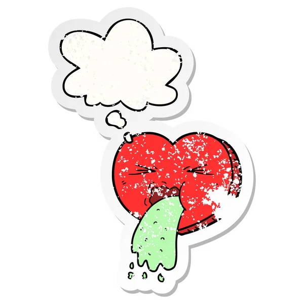 çizgi film aşk hasta kalp ve sıkıntılı yıpranmış olarak kabarcık düşünce 