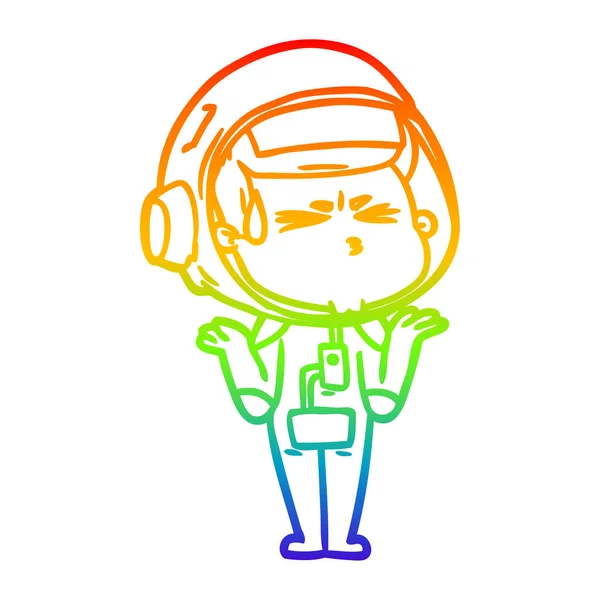 Zeichnung einer Regenbogengradienten-Linie Zeichnung eines gestressten Astronauten — Stockvektor