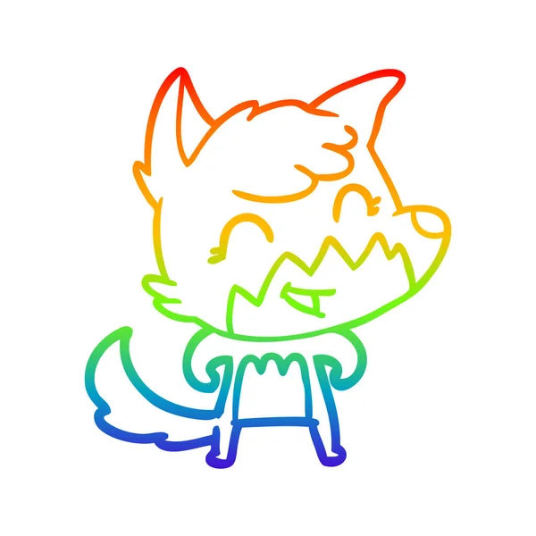 Linea gradiente arcobaleno disegno felice volpe cartone animato — Vettoriale Stock