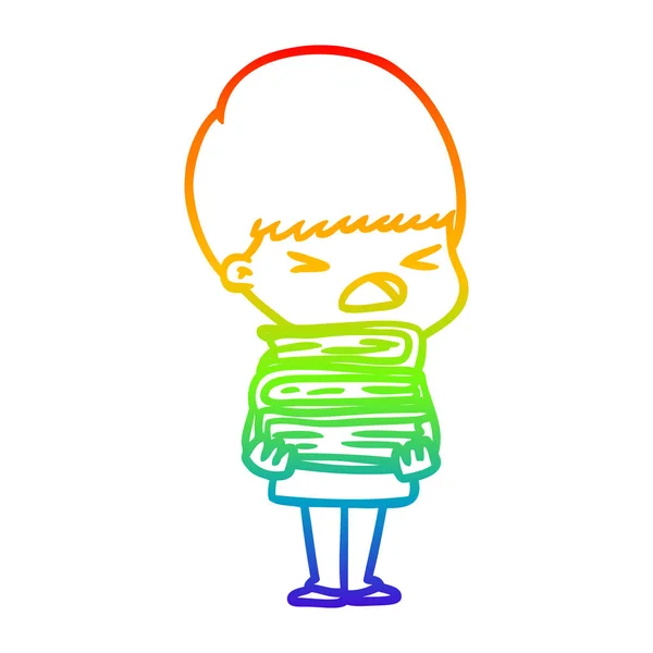 Regenboog gradiënt lijntekening cartoon benadrukte man — Stockvector