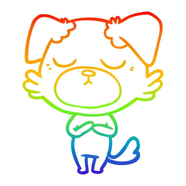 Regenboog gradiënt lijntekening cute cartoon hond — Stockvector