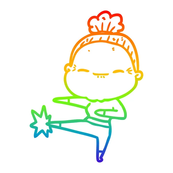 Linea gradiente arcobaleno disegno cartone animato pacifica vecchia donna — Vettoriale Stock