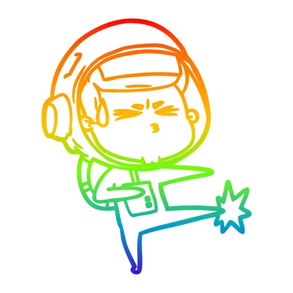 Linha gradiente arco-íris desenho cartoon astronauta estressado — Vetor de Stock