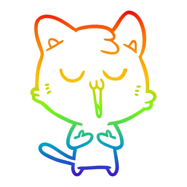 Arco iris gradiente línea dibujo dibujos animados gato canto — Vector de stock