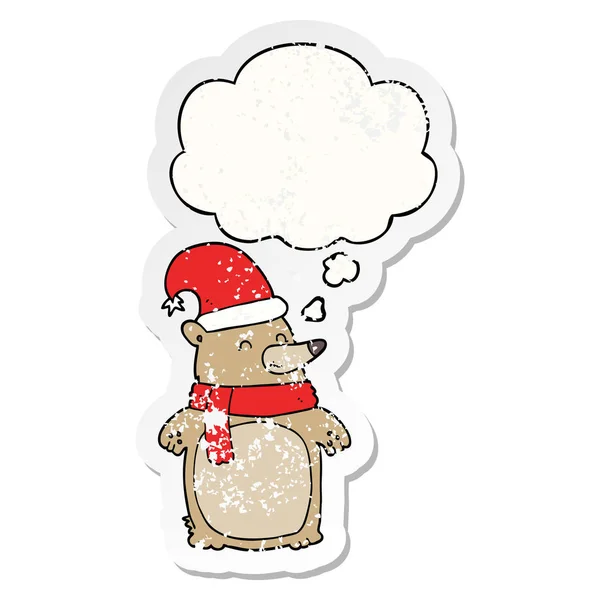 Cartoon kerst Bear en dacht Bubble als een verdrietig versleten s — Stockvector