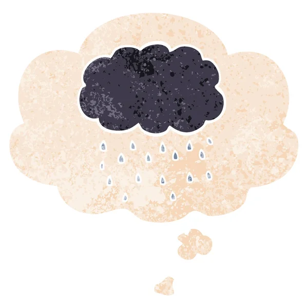 Cartoon cloud raining and thought bubble in retro textured style — Stock Vector