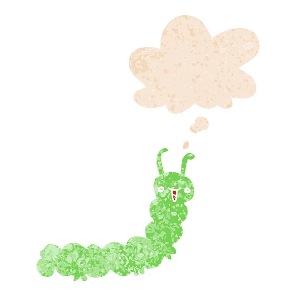 Tecknad Caterpillar och tänkte bubbla i retro texturerat stil — Stock vektor