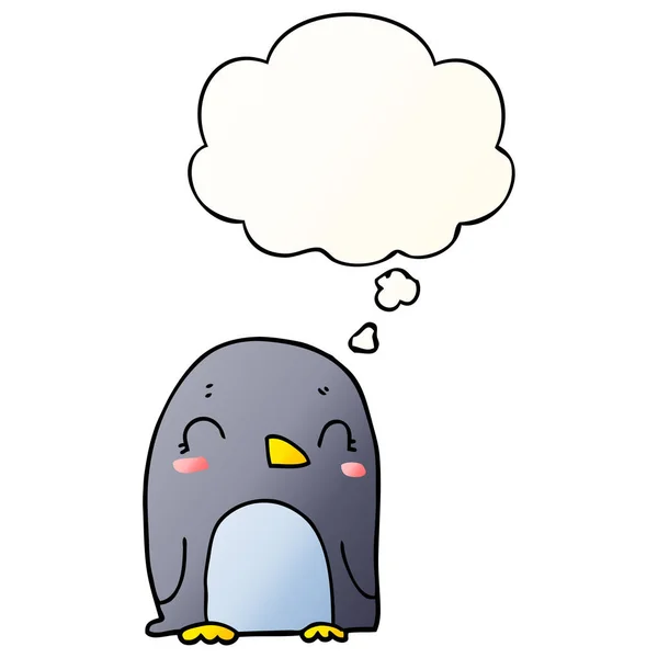 Pingüino de dibujos animados y burbuja de pensamiento en estilo gradiente suave — Vector de stock