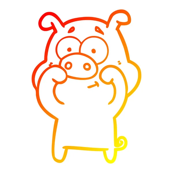 Warm gradient line drawing happy cartoon pig — Stock Vector