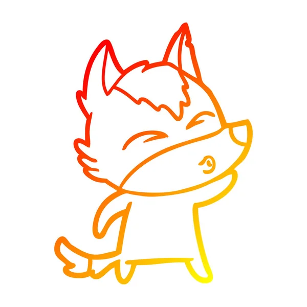 Linha gradiente quente desenho desenho desenho desenho animado lobo assobiando — Vetor de Stock