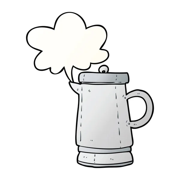 Cartoon stary czajnik metalowy i bańka mowy w gładki gradient St — Wektor stockowy