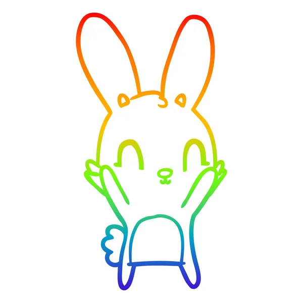 Arco iris gradiente línea dibujo lindo conejo de dibujos animados — Vector de stock