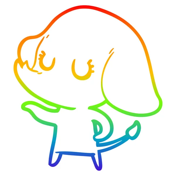 Duhový gradient čára kreslení roztomilý kreslený slon — Stockový vektor