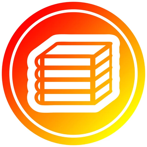 Stapel boeken circulair in warm gradiënt spectrum — Stockvector