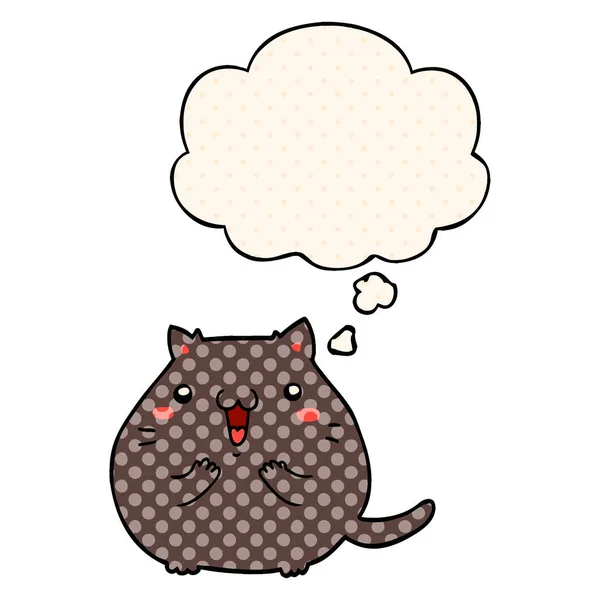 Lycklig tecknad katt och tankebubbla i serietidning stil — Stock vektor