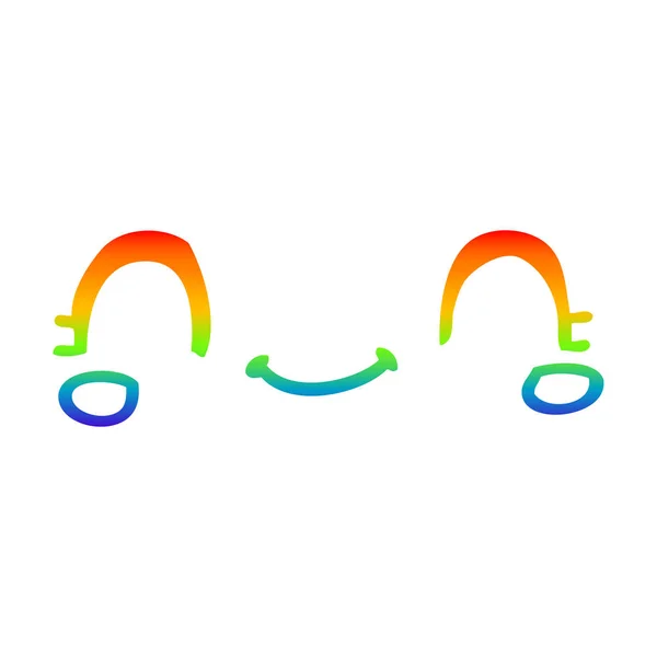 Rainbow gradient ligne dessin mignon dessin animé visage — Image vectorielle