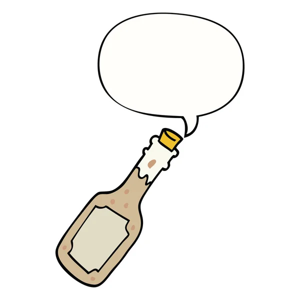 Garrafa de cerveja dos desenhos animados e bolha de fala — Vetor de Stock