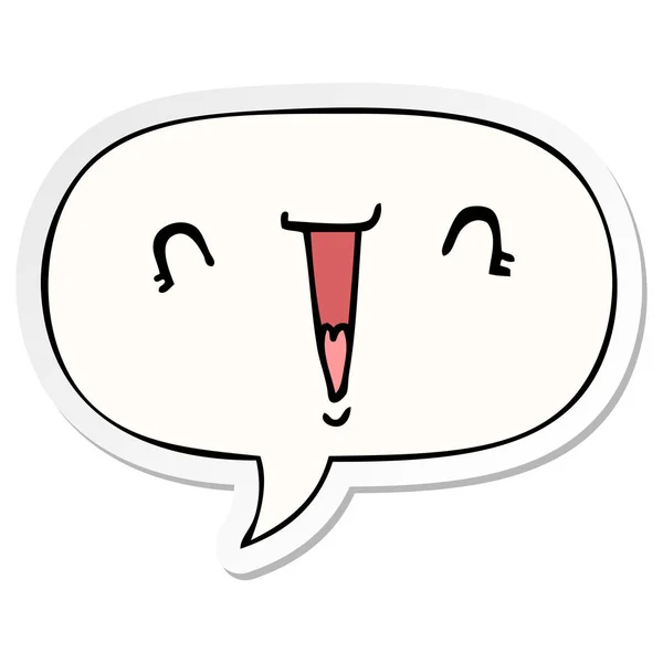 Cute cartoon face and speech bubble sticker — Stock Vector