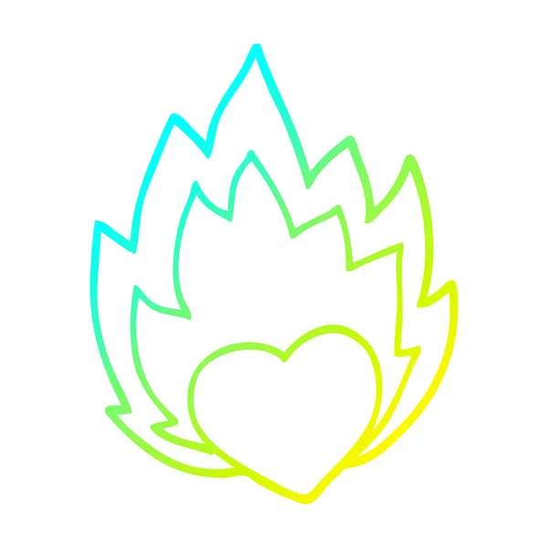 Froid gradient ligne dessin dessin animé coeur flamboyant — Image vectorielle
