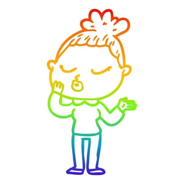 Regenboog gradiënt lijntekening cartoon kalme vrouw — Stockvector