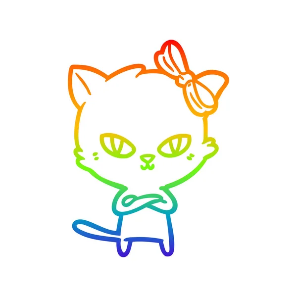 Rainbow gradient ligne dessin mignon dessin animé chat — Image vectorielle