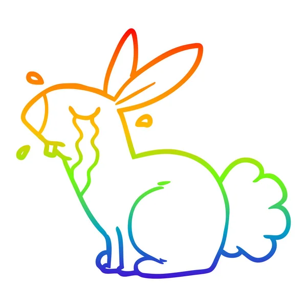 Rainbow gradient line drawing cartoon bunny rabbit crying — Stock Vector