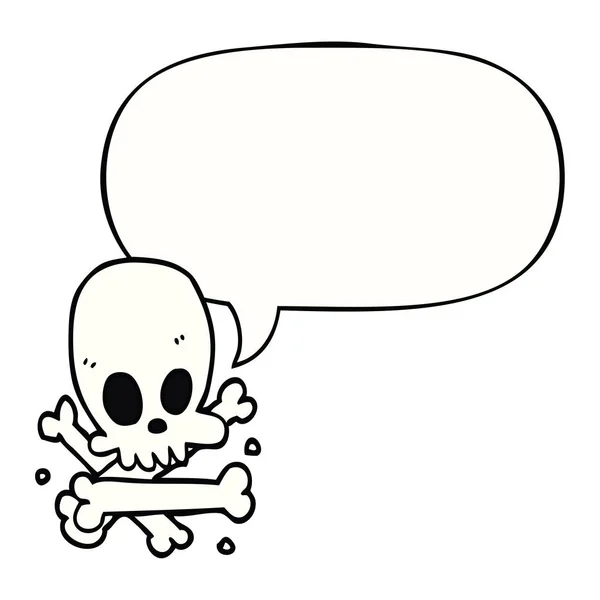 Cartoon schedel en botten en toespraak bubble — Stockvector