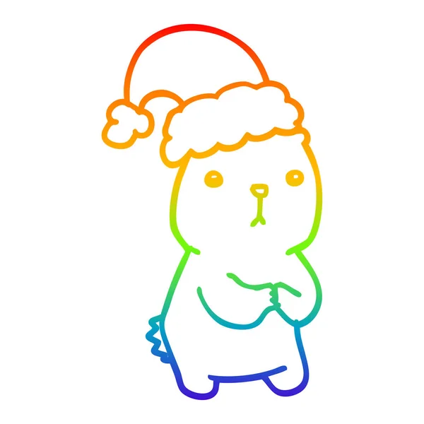 Regenbogen Gradientenlinie Zeichnung Cartoon Weihnachtsbär Besorgnis erregend — Stockvektor