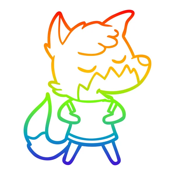 Linea gradiente arcobaleno disegno amichevole volpe cartone animato — Vettoriale Stock