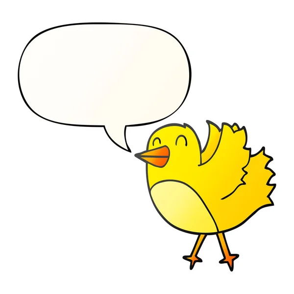 Ptak kreskówki i bańka mowy w gładkim stylu gradientu — Wektor stockowy