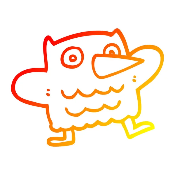 Warm gradient line drawing funny cartoon owl — Stock Vector